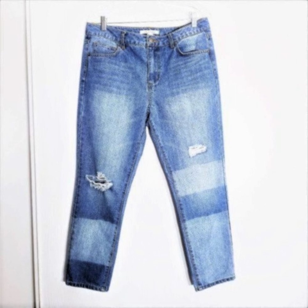 ANTHROPOLOGIE Life in Progress Funky Patch Like Boyfriend Ankle High Rise Jeans